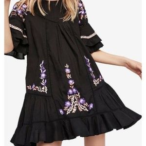 Free People Pavlo Embroidered Mini Dress Black SML